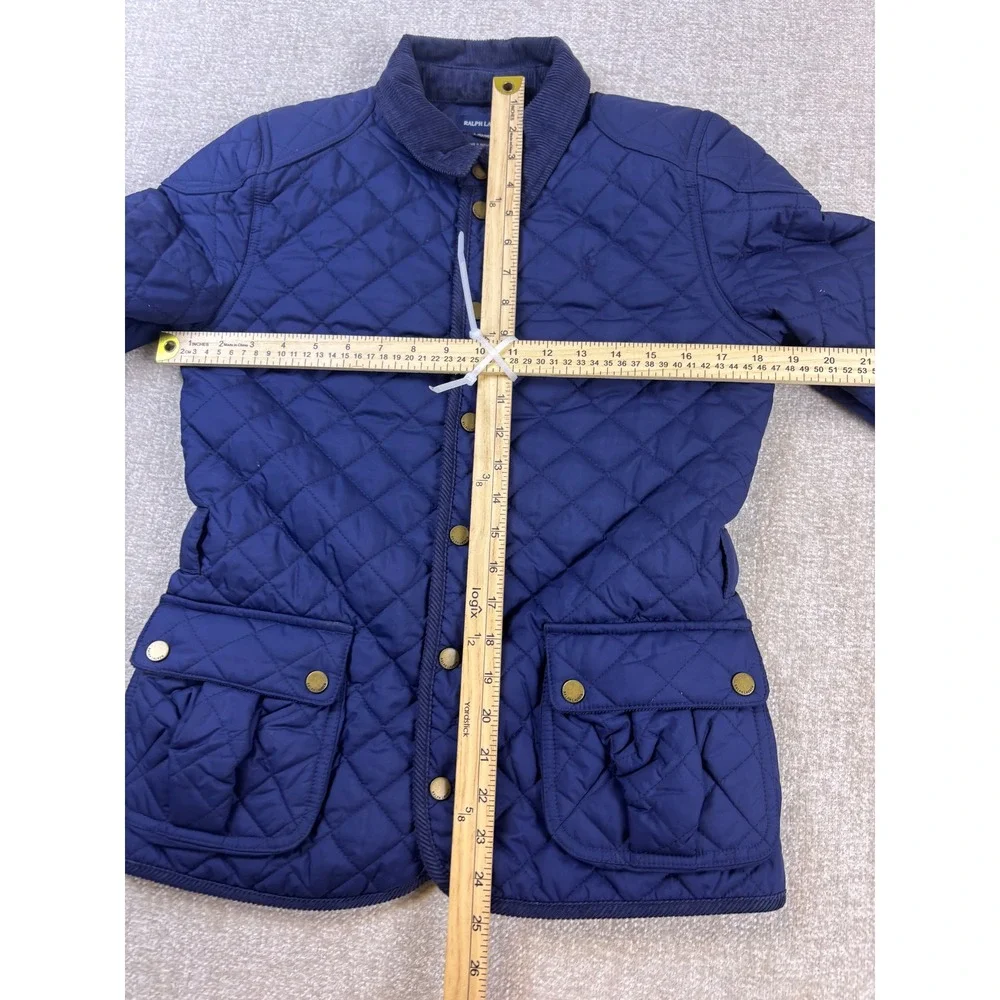 Ralph Lauren Kids Navy Blue Quilted Barn Jacket Corduroy Collar Large 12/14